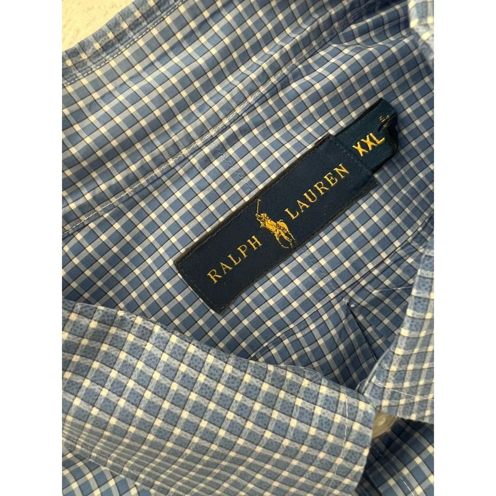 Polo Ralph Lauren Shirt Mens XXL Blue White Gingham Cotton Button Down Pony